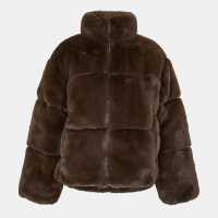 Jack Wills Women's Jw Fur Long Sleeve Short Puffer Jacket Шоколад 