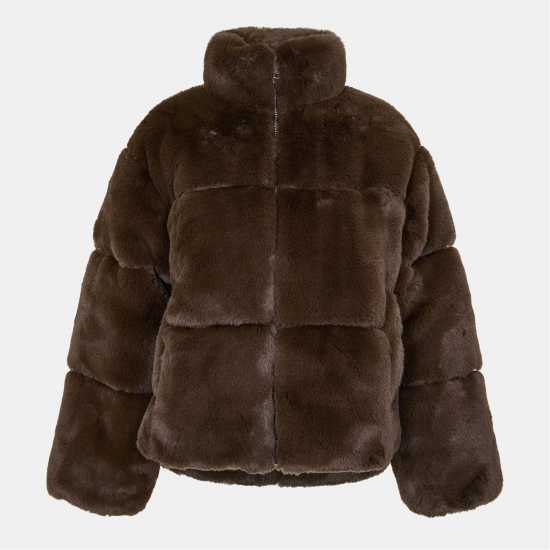 Jack Wills Women's Jw Fur Long Sleeve Short Puffer Jacket Шоколад Jack Wills Women's Jw Fur Long Sleeve Short Puffer Jacket Шоколад