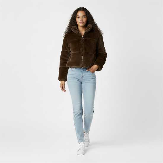 Jack Wills Women's Jw Fur Long Sleeve Short Puffer Jacket Шоколад Jack Wills Women's Jw Fur Long Sleeve Short Puffer Jacket Шоколад