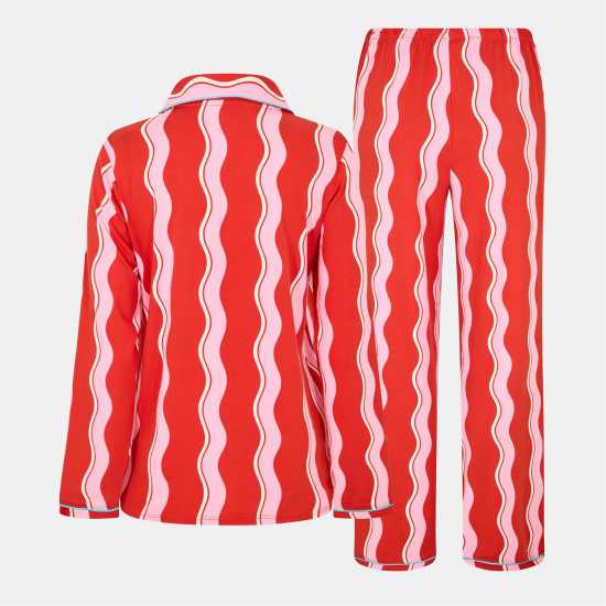 Urban Threads Women's Long-Sleeve Pyjama Set Pink Squiggles 
