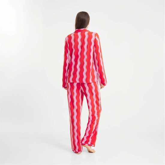 Urban Threads Women's Long-Sleeve Pyjama Set Pink Squiggles 