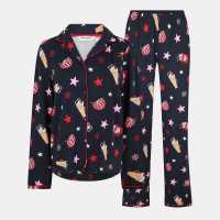 Urban Threads Women's Long-Sleeve Pyjama Set Navy Hot Choc 
