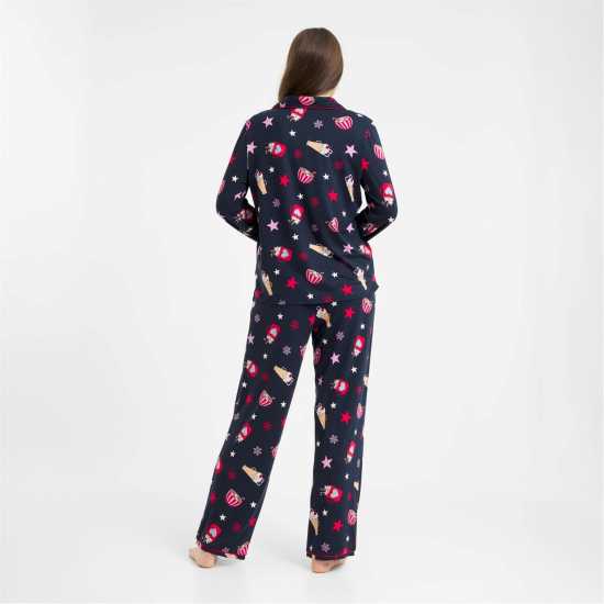 Urban Threads Women's Long-Sleeve Pyjama Set Navy Hot Choc 