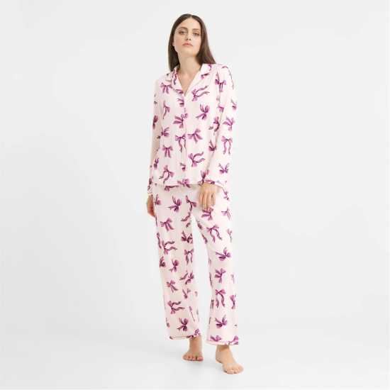 Urban Threads Women's Long-Sleeve Pyjama Set Лилави лъки 