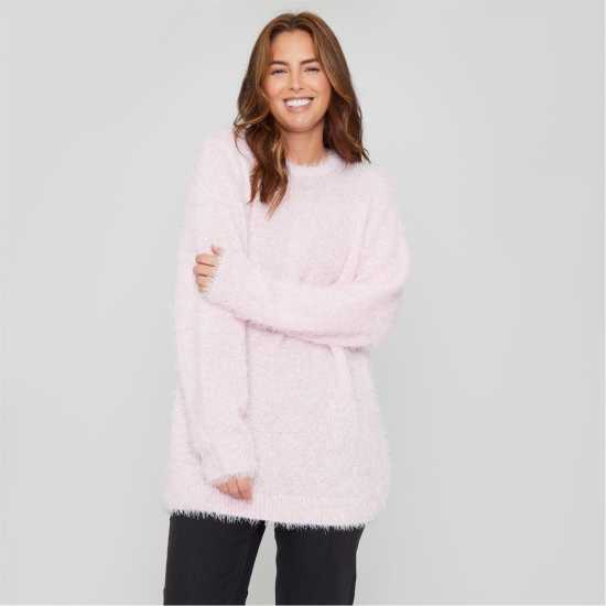 Be You Women's BeYou Fluffy Crew Neck Jumper Pink 