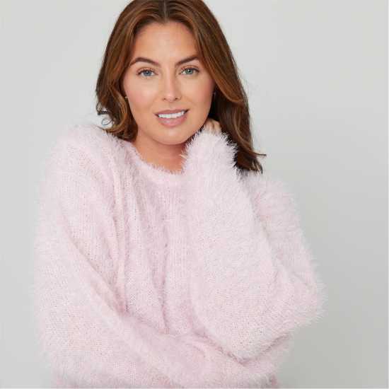Be You Women's BeYou Fluffy Crew Neck Jumper Pink 