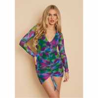 Дамски поли и рокли Missy Empire Mesh Overlay Ruched Long Sleeve Mini Dress Missy Empire Mesh Overlay Ruched Long Sleeve Mini Dress Дамски поли и рокли