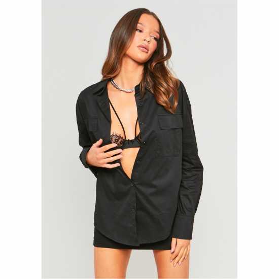 Дамски ризи и тениски Missy Empire Shirt With Pocket Detail Черно Missy Empire Shirt With Pocket Detail Черно Дамски ризи и тениски