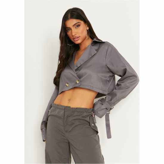 Тренчкот Missy Empire Women's Oversized Cropped Long Sleeve Trench Coat Тренчкот Missy Empire Women's Oversized Cropped Long Sleeve Trench Coat