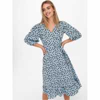 Only Olivia Wrapped Dress Womens Синьо Мъгливо Дамски поли и рокли