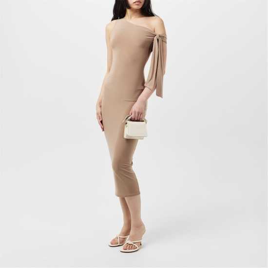 Дамски поли и рокли Средна Рокля Missy Empire Tie Shoulder Midi Dress Бежово Средна Рокля Missy Empire Tie Shoulder Midi Dress Бежово Дамски поли и рокли