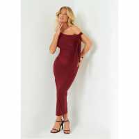 Средна Рокля Missy Empire Tie Shoulder Midi Dress Вино Дамски поли и рокли