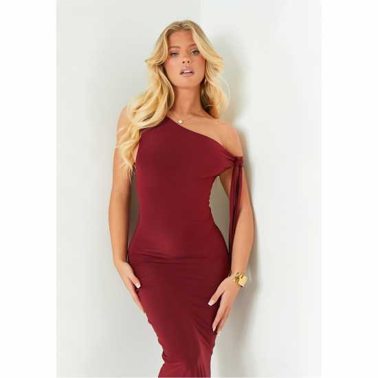 Средна Рокля Missy Empire Tie Shoulder Midi Dress Вино Дамски поли и рокли