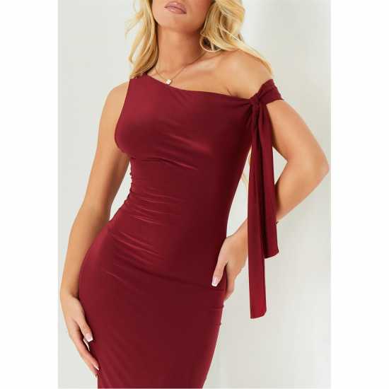 Средна Рокля Missy Empire Tie Shoulder Midi Dress Вино Дамски поли и рокли