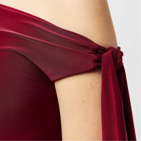 Средна Рокля Missy Empire Tie Shoulder Midi Dress Вино Дамски поли и рокли