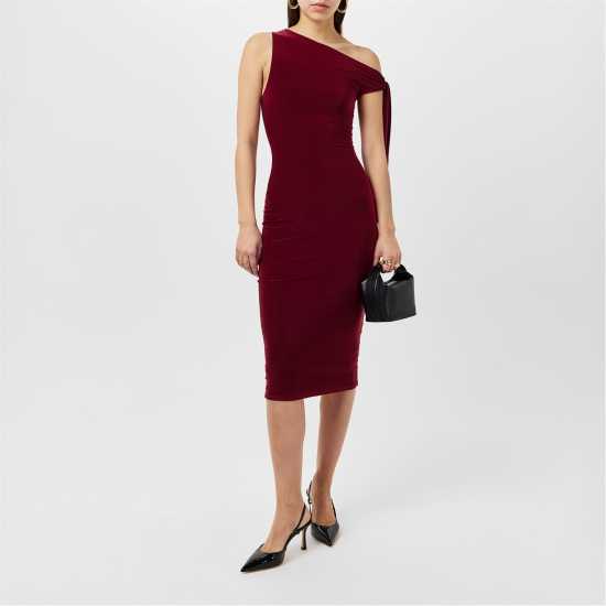 Средна Рокля Missy Empire Tie Shoulder Midi Dress Вино Дамски поли и рокли