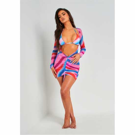 Missy Empire Printed Long Sleeve Mesh Dress Cover Up  Дамски поли и рокли