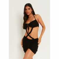 Missy Empire Cut Out Halter Mini Dress Черно Дамски поли и рокли