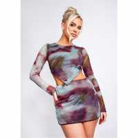 Missy Empire Printed Asymmetric Mesh Top  Дамски ризи и тениски