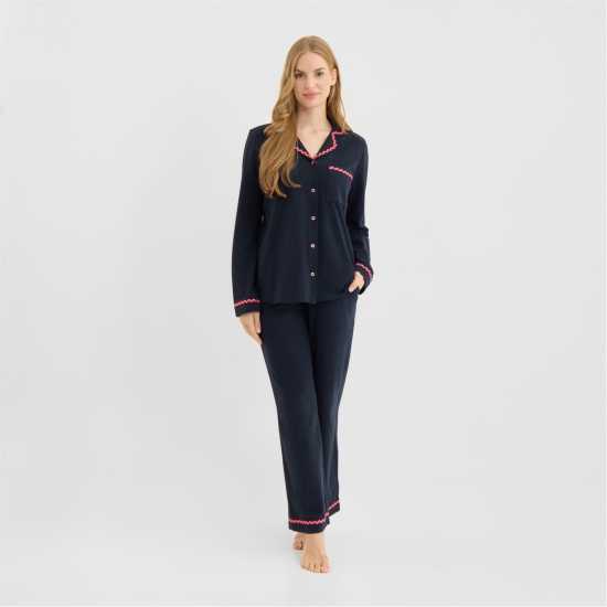 Chelsea Peers Chelsp Wavy Trim Pjs Ld62 G Morning Navy 