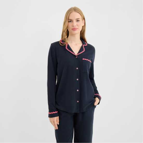 Chelsea Peers Chelsp Wavy Trim Pjs Ld62 G Morning Navy 