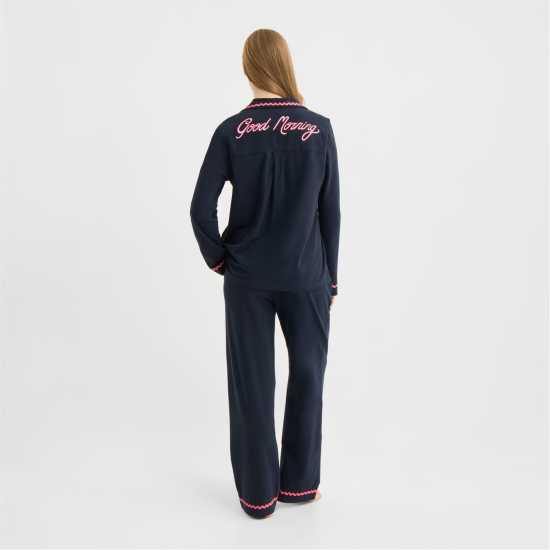 Chelsea Peers Chelsp Wavy Trim Pjs Ld62 G Morning Navy 
