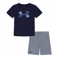 Under Armour Тениска Short Sleeve T Shirt Shorts Set Infant Boys Blue/Grey Бебешки дрехи