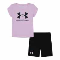 Under Armour 2 Piece T-Shirt And Shorts Set Infant Girls Black/Pink Бебешки дрехи
