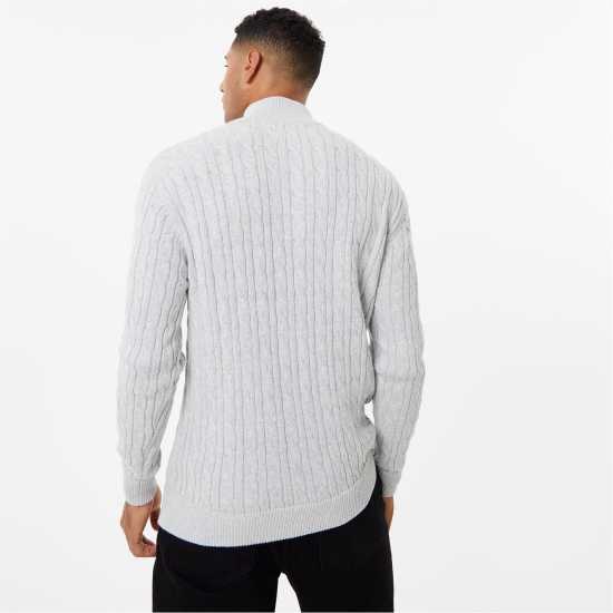 Пуловер С Цип Jack Wills Cable Zip Jumper Grey Marl Мъжки пуловери и жилетки