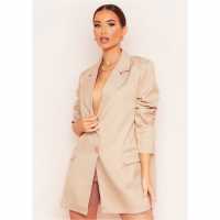 Missy Empire Pocket Detail Oversized Blazer Камък Дамски поли и рокли