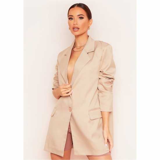 Missy Empire Pocket Detail Oversized Blazer Камък Дамски поли и рокли