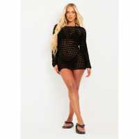 Missy Empire Back Crochet Beach Dress Cover Up Черно Дамски поли и рокли