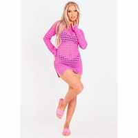 Missy Empire Back Crochet Beach Dress Cover Up Розово Дамски поли и рокли