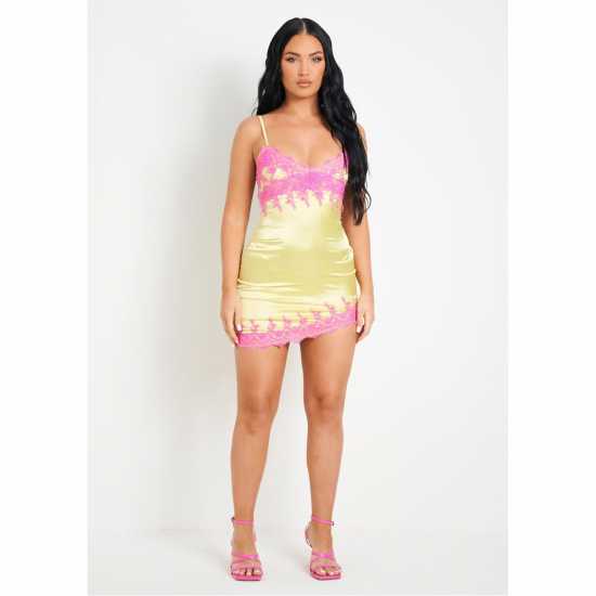 Missy Empire Detail Satin Dress With Slit Лайм Дамски поли и рокли