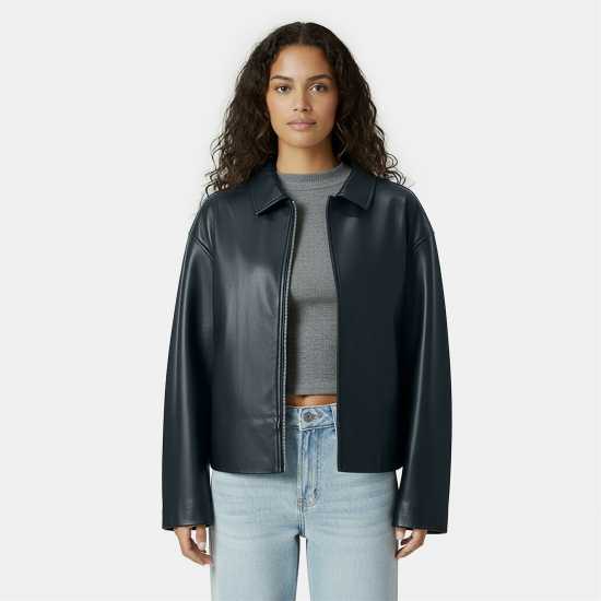 Пилотско Яке Women's Faux Leather Full Zip Long Sleeve Bomber Jacket Пилотско Яке Women's Faux Leather Full Zip Long Sleeve Bomber Jacket