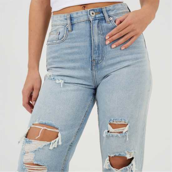 Brave Soul Womens High Waisted Wide Leg Distresed Jean  