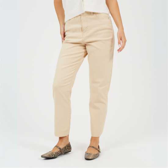 Brave Soul Womens Mom Jeans With Raw Hem Sand  