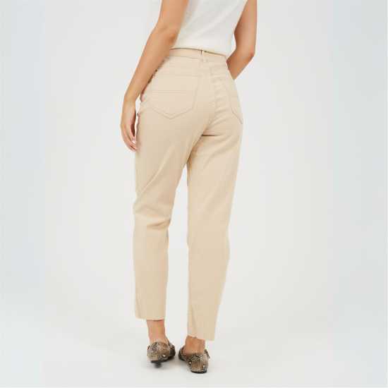 Brave Soul Womens Mom Jeans With Raw Hem Sand  