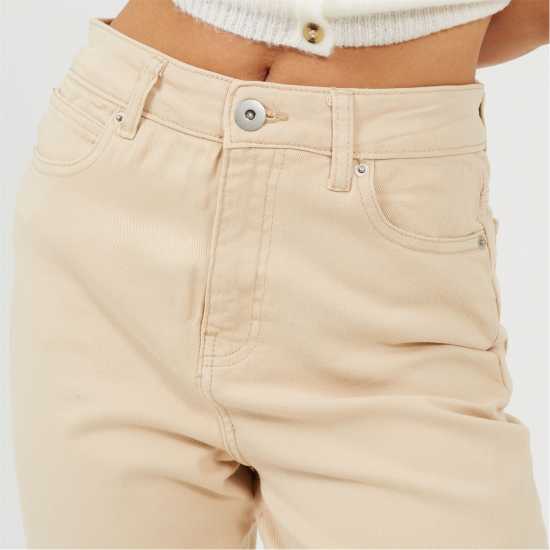 Brave Soul Womens Mom Jeans With Raw Hem Sand  