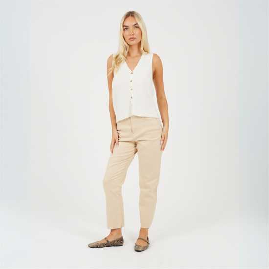 Brave Soul Womens Mom Jeans With Raw Hem Sand  