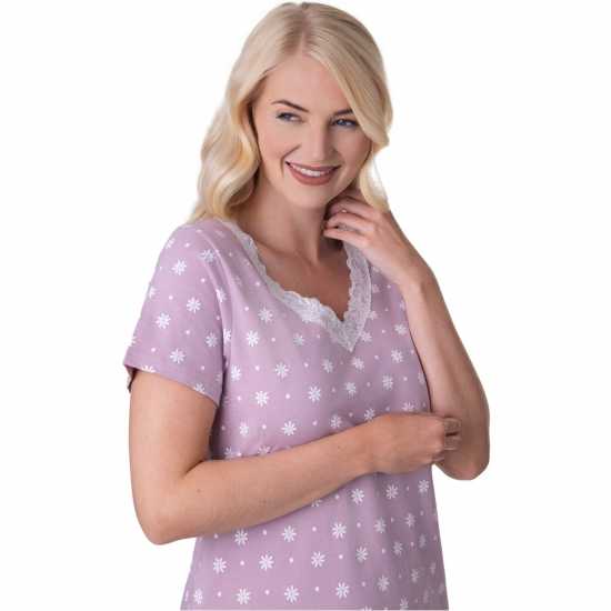 Camille Short Sleeved Knee Length Nightshirt Сиренево Дамски пижами