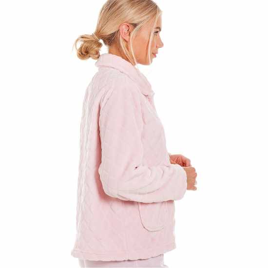 Fleece Diamond Print Bed Jacket With Pockets Fleece Diamond Print Bed Jacket With Pockets