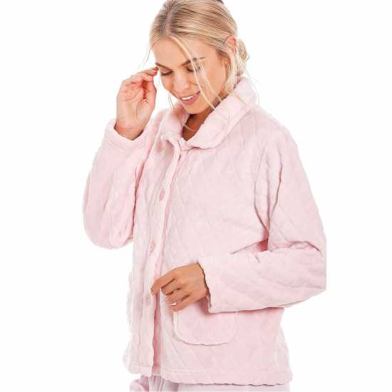 Fleece Diamond Print Bed Jacket With Pockets Fleece Diamond Print Bed Jacket With Pockets