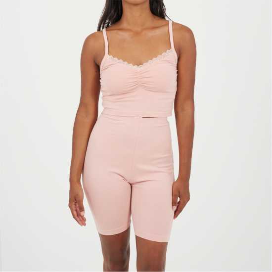 Brave Soul Womens Strappy Vest & Shorts Lounge Set Pink 
