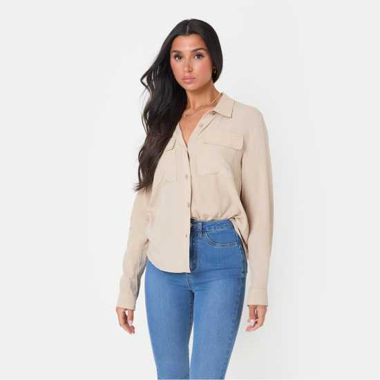 Дамски ризи и тениски I Saw It First Soft Woven Shirt Stone I Saw It First Soft Woven Shirt Stone Дамски ризи и тениски