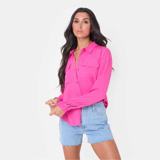 I Saw It First Soft Woven Shirt Hot Pink Дамски ризи и тениски