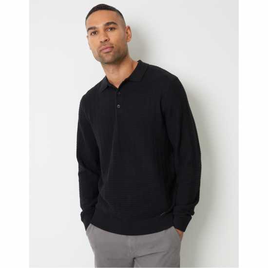 Блуза С Обло Деколте Threadbare Long-Sleeve Textured Knitted Polo Crew Neck Jumper Черно Блуза С Обло Деколте Threadbare Long-Sleeve Textured Knitted Polo Crew Neck Jumper Черно