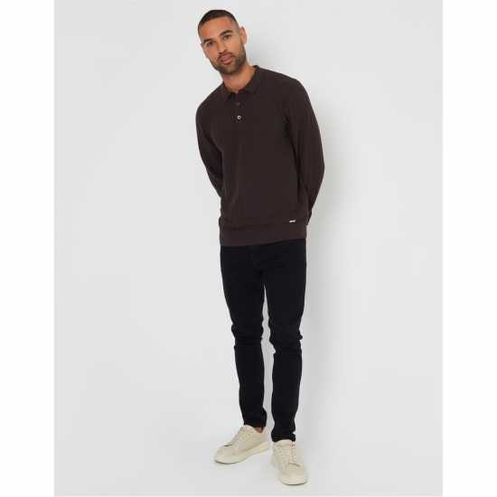 Блуза С Обло Деколте Threadbare Long-Sleeve Textured Knitted Polo Crew Neck Jumper Шоколад Блуза С Обло Деколте Threadbare Long-Sleeve Textured Knitted Polo Crew Neck Jumper Шоколад