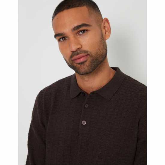 Блуза С Обло Деколте Threadbare Long-Sleeve Textured Knitted Polo Crew Neck Jumper Шоколад Блуза С Обло Деколте Threadbare Long-Sleeve Textured Knitted Polo Crew Neck Jumper Шоколад