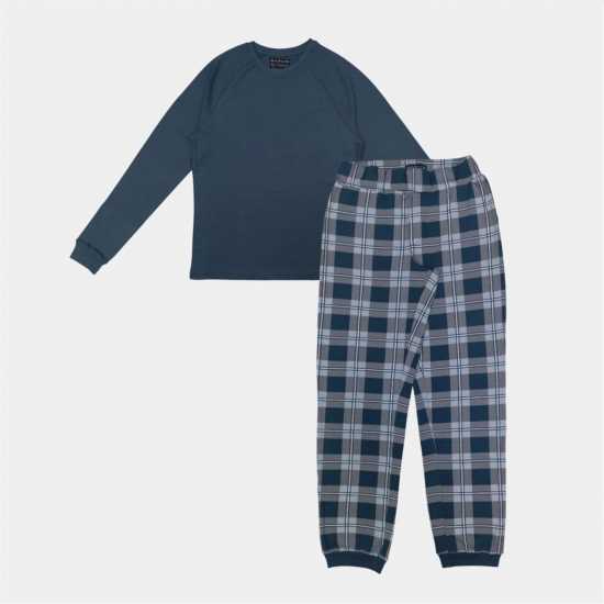Howick Men's  Cotton Crew Neck Long Sleeve Pyjama Sets Синьо проверка 